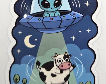 Kawaii Alien Cow Sticker – Cute UFO Cow Sticker – Laptop, Planner & Tumbler Decal