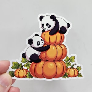 Cute Panda Pumpkin Stickers | Fall Autumn Halloween Decals | Glossy Finish | Weatherproof Vinyl Sticker