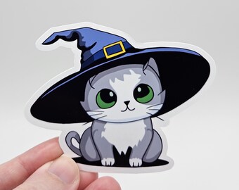 Adesivo gatto strega kawaii – Adesivo gatto carino di Halloween – Adesivo per laptop, planner e bicchiere