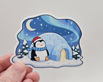 Kawaii Igloo Penguin Sticker – Cute Arctic Penguin Sticker – Laptop, Planner & Tumbler Decal