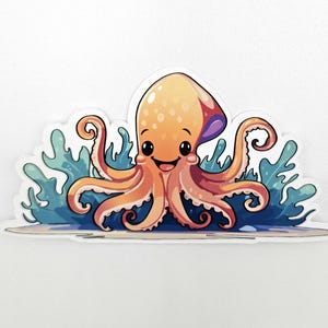 Entzückender Kawaii Oktopus | Süßer Ozean Meerestier Vinyl Aufkleber | Wetterfester Vinyl-Aufkleber