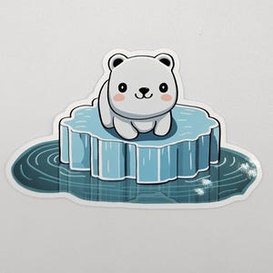 Baby Polar Bear Floating on Iceberg | Weatherproof Vinyl Sticker