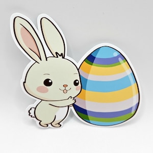 Bunny with Painted Egg Sticker: Weatherproof Vinyl Decal
