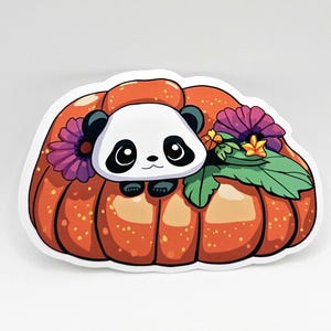 Entzückender Kawaii Panda im Kürbis Aufkleber | Süßer Herbst Herbst Halloween Vinyl Aufkleber | Wetterfester Vinyl-Aufkleber