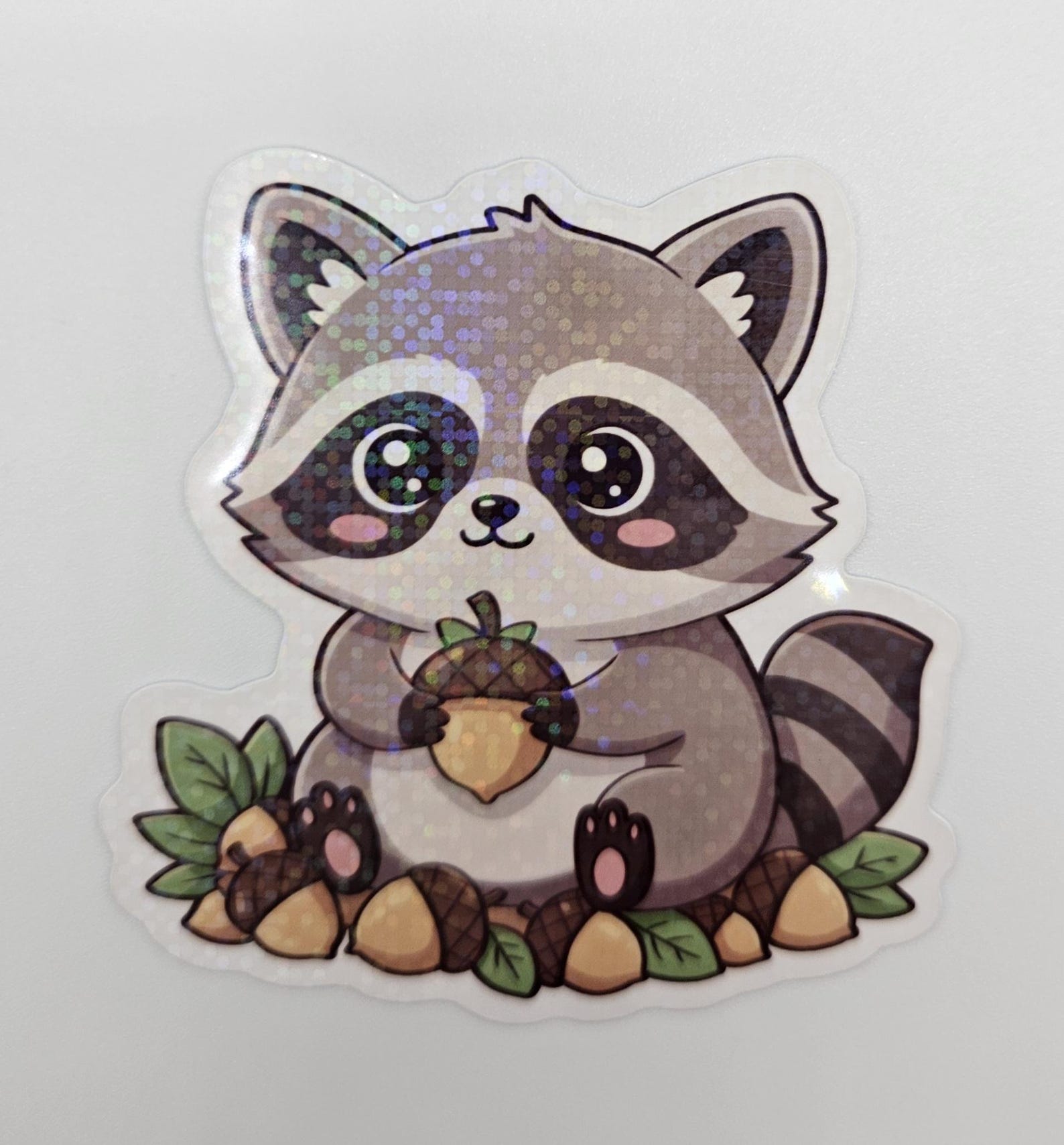 Cute Raccoon Sticker – Kawaii Woodland Animal Vinyl Sticker – Acorn ...