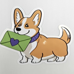 Corgi bezorgt Valentijn | Weerbestendige vinylsticker