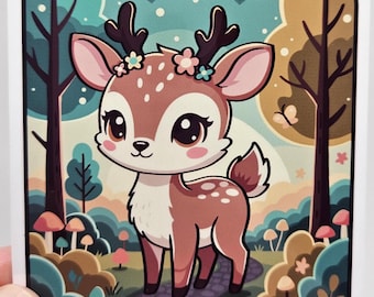Kawaii Deer Sticker – Cute Woodland Deer – Cottagecore Forest Animal Vinyl Decal – Whimsical Nature Sticker – Laptop Planner Gift