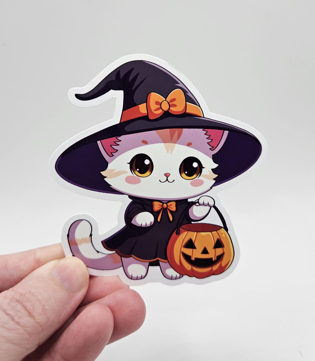 Cute Witch Cat Sticker – Kawaii Halloween Cat – Chibi Witch Kitty ...