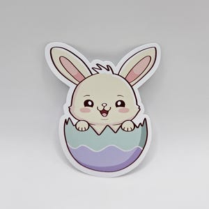 Adorable Kawaii Easter Bunny Hatching from Egg Sticker | Cute Spring Easter Vinyl Decal | Weatherproof Vinyl Sticker