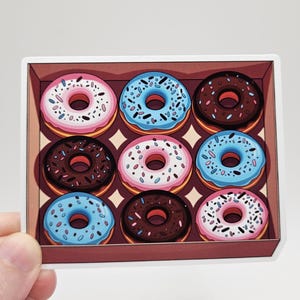 Donut Box Sticker | Cute Donuts Vinyl Decal | Sweet Treat Food Sticker for Laptop | Weatherproof Vinyl Sticker