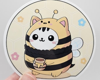 Autocollant Chat Abeille Kawaii – Autocollant Chat Abeille Mignon – Autocollant pour ordinateur portable, agenda et gobelet