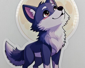 Kawaii Lila Wolf Aufkleber – Süßer Wolf Aufkleber für Laptop, Planer & Becher