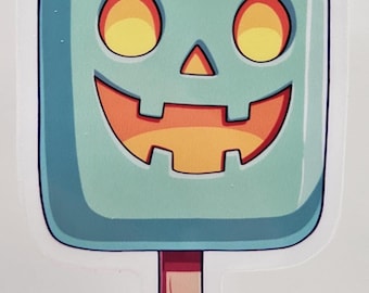 Leuke sticker Halloween-ijslolly – sticker Jack-O-Lantern Ice Pop – sticker laptop en waterfles