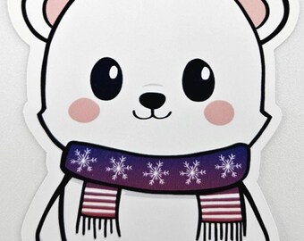 Pegatina Kawaii de bufanda de oso polar – Linda pegatina de oso de invierno