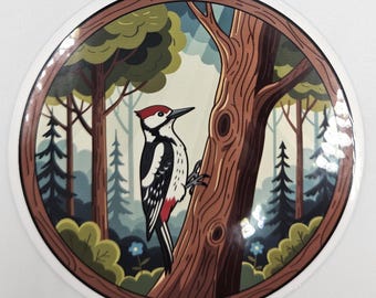 Woodpecker Bird Sticker – Woodpecker Sticker – Woodland Bird Laptop & Water Bottle Decal