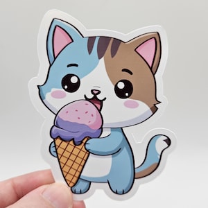 Adesivo gelato a forma di gatto carino - Adesivo in vinile kawaii per laptop, bottiglia d'acqua, diario, album / Adesivo in vinile resistente alle intemperie