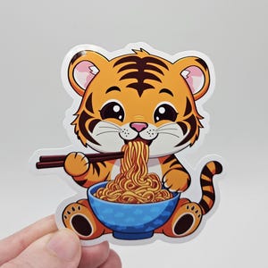 Adesivo Ramen Tigre Carino / Adesivo Animale Kawaii con Cibo / Adesivo in Vinile Resistente alle Intemperie