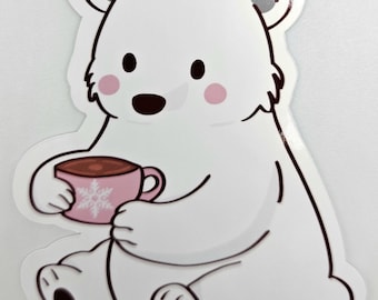 Adesivo Kawaii Orso Polare per Caffè – Adesivo Carino Orso Invernale – Decalcomania per Laptop, Planner e Bicchiere