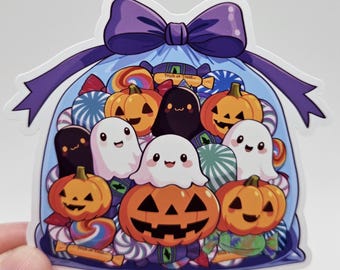 Kawaii Halloween Candy Bag Sticker - Cute Ghosts and Pumpkins