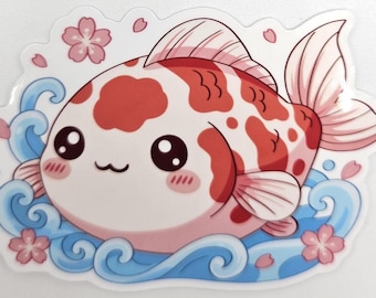 Kawaii Koi Fish Sticker – Cute Japanese Koi & Cherry Blossom Sticker
