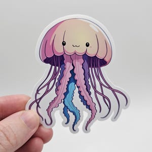 Süßer Kawaii Quallen Aufkleber | Pastell Ozean Tier Vinyl Aufkleber | Wetterfester Vinyl-Aufkleber