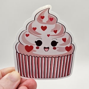 Pegatina de vinilo resistente a la intemperie con diseño de cupcake kawaii