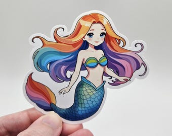 Pegatina de sirena arcoíris kawaii: simpática pegatina de sirena de fantasía para portátil, agenda y vaso.