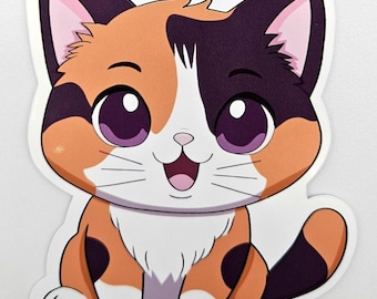 Kawaii Calico Cat Sticker – Cute Sitting Cat Sticker – Laptop, Planner & Tumbler Decal