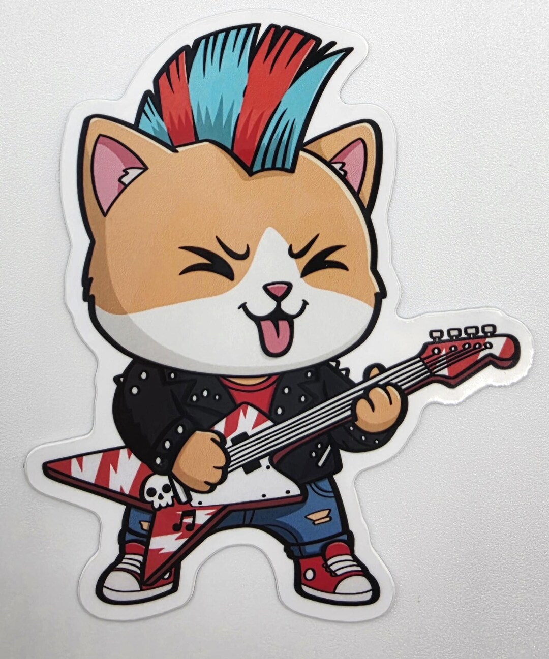 Kawaii Punk Rock Cat Sticker – Guitar Cat Vinyl Sticker – Cute Rockstar ...