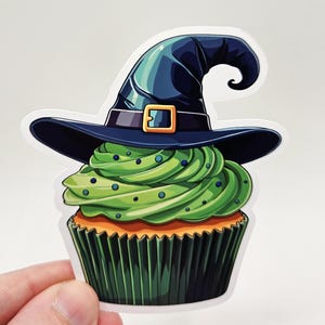 Hexe Cupcake Sticker: Gruseliger Halloween Dessert Aufkleber