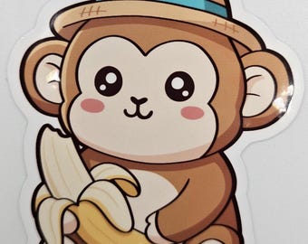 Kawaii Banana Monkey Sticker – Cute Monkey With Banana Decal