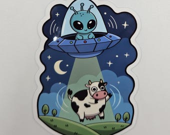 Kawaii Alien Cow Sticker – Cute UFO Cow Sticker – Laptop, Planner & Tumbler Decal
