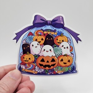 Halloween Kawaii Sticker | Cute Ghost Pumpkin Candy Bag Decal | Laptop Water Bottle Phone | Weatherproof Vinyl Sticker