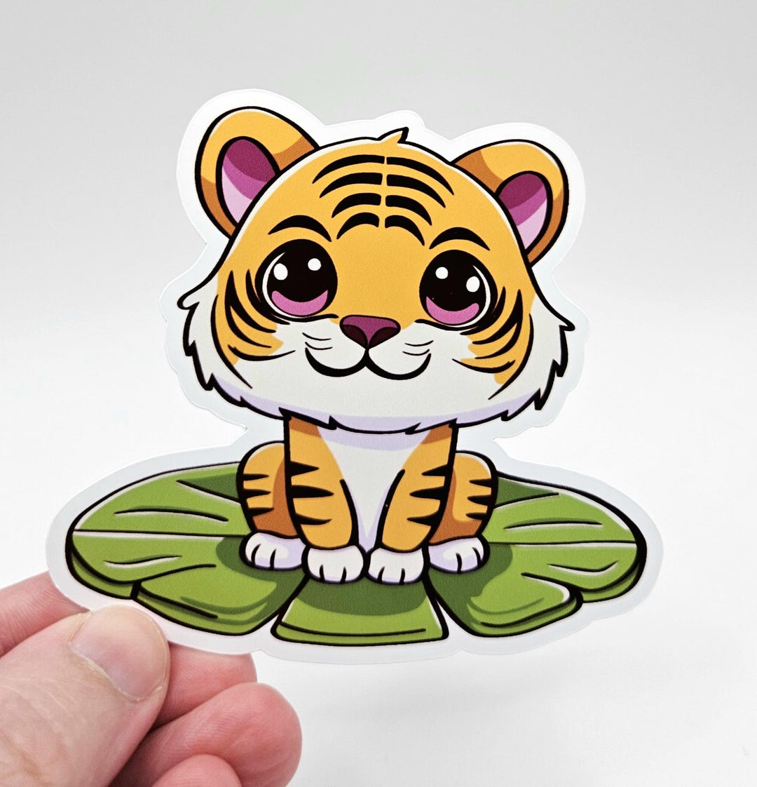 Tiger Stickers Cute Tiger Sticker | Kawaii Tiger Animal on Lily Pad | Laptop Water ...