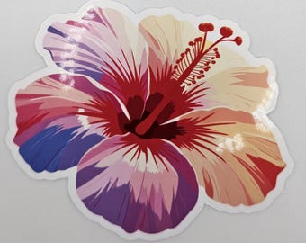 Klistermärke med regnbågshibiskusblomma – Klistermärke med hibiskusblomma – Tropisk blommig laptop- och vattenflaskdekal