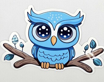 Pegatina de búho azul kawaii: adorable pegatina de búho para portátil, agenda y vaso