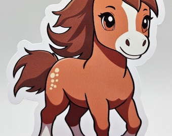Pegatina de caballo chibi kawaii - Pegatina de poni adorable - Calcomanía para portátil, agenda y vaso