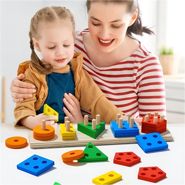 Montessori Wooden Stacking Toys | Preschool Children Educational Toys | Montessori Toddler Motor Skill Toy Wooden Puzzle