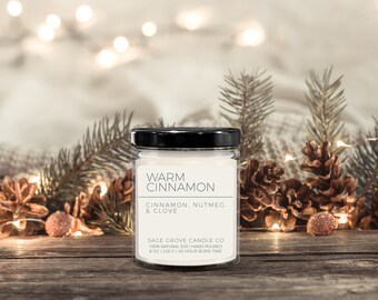 Warm Cinnamon Hand Poured Soy Candle | Fall Scent | Winter | Christmas | 4 Ounce 8 Ounce 12 Ounce