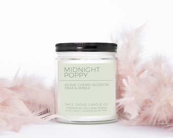 Midnight Poppy Hand Poured Soy Candle | 4 Ounce 8 Ounce 12 Ounce