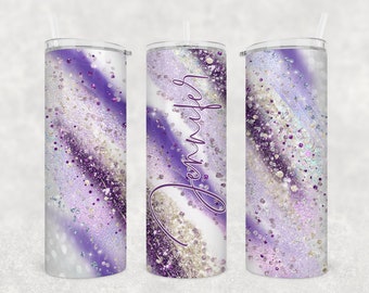 Personalized Purple White Teal Pink 20 or 30 oz Stainless Steel Tumbler