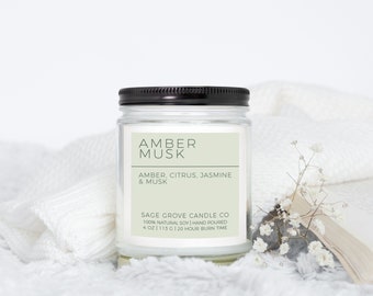 Amber Musk Hand Poured Soy Candle | 4 Ounce 8 Ounce 12 Ounce