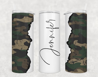 Personalized Camo 20  or 30 oz Stainless Steel Tumbler