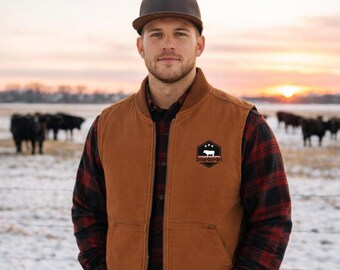 Custom Logo Work Vest | Embroidered Rugged Duck Cloth Vest | Ranch, Oilfield, Contractor Gear