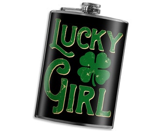 8 oz. liquor flask, Lucky Girl (Irish) – St Pattys Day, st. patrick's day