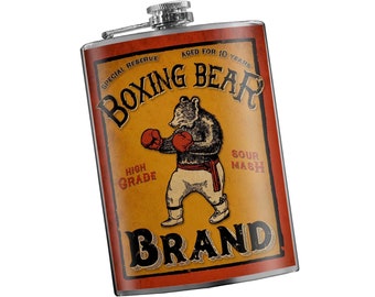 8 oz. liquor flask, Boxing Bear