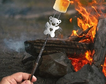 S'mores Bear Roasting Fork – extending campfire forks for marshmallow smores