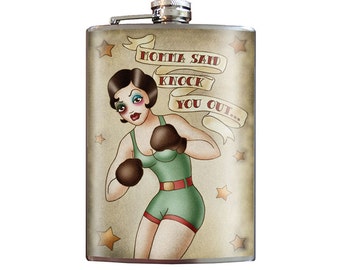 8 oz. liquor flask, Boxing Girl