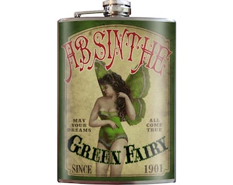 8 oz. liquor flask, Absinthe Green Fairy