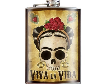 8 oz. liquor flask, Viva La Vida (Frida Kahlo)